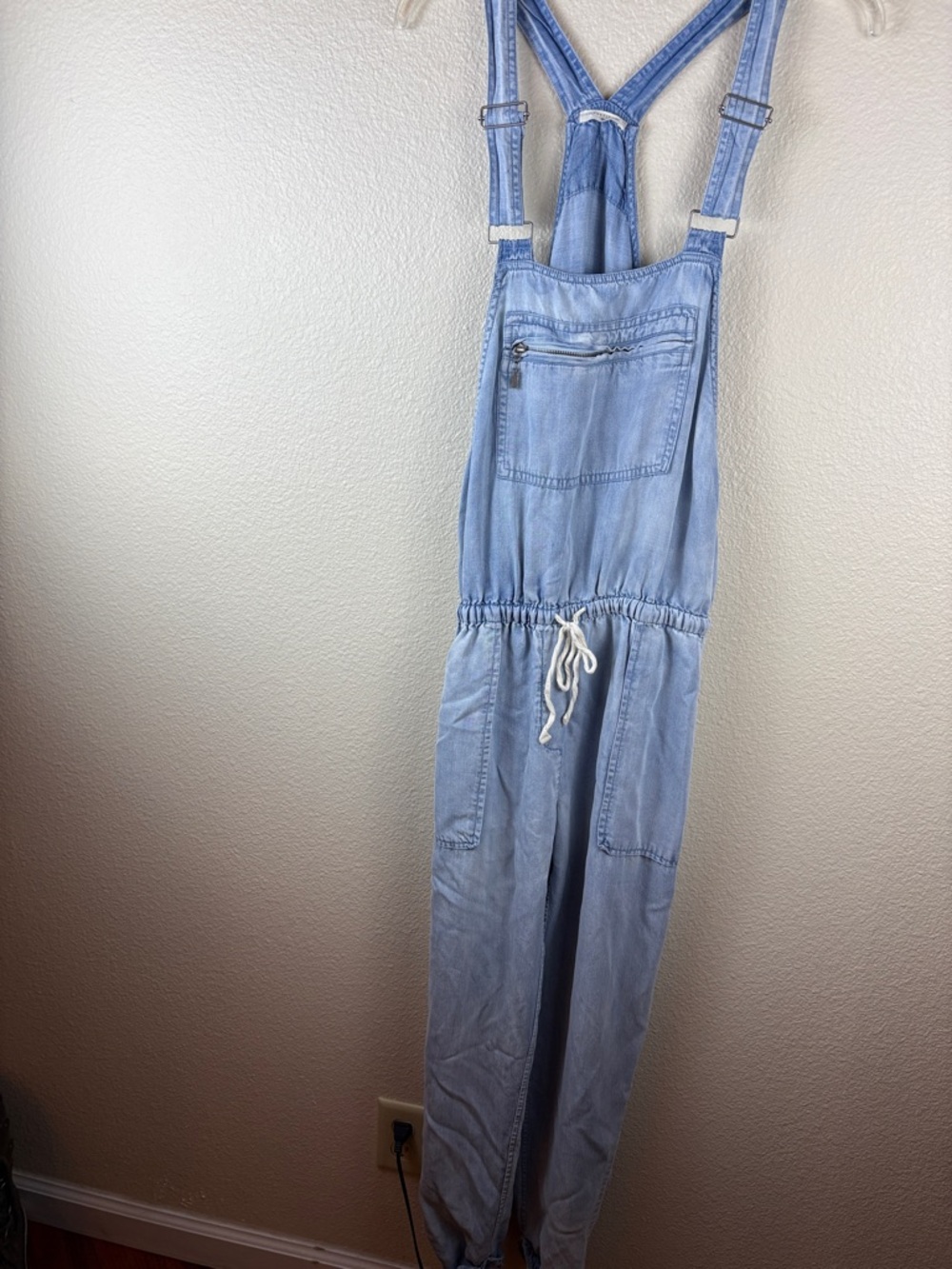 Lovestitch Women Light Wash Tencel Chambray Overalls Jogger Jumpsuit Sz M